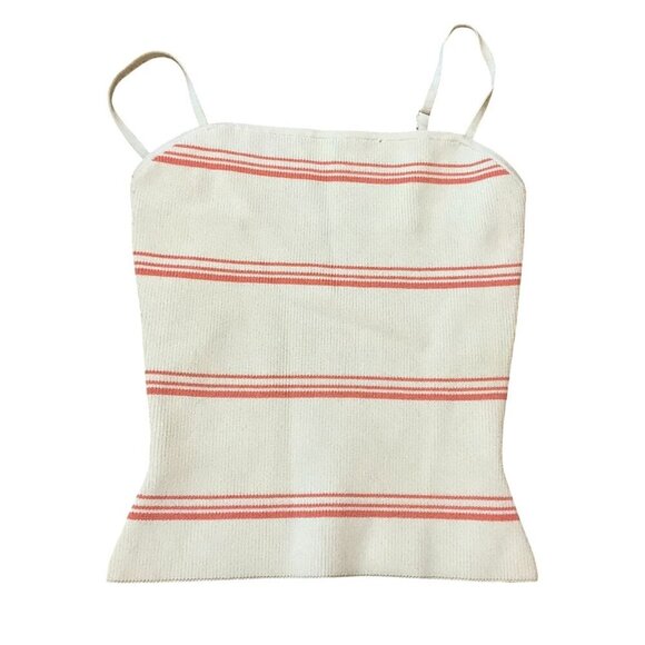 Aritzia Babaton XS Striped Knit Cami Tank Top Adjustable Straps Cream Coral Summ - Picture 1 of 5